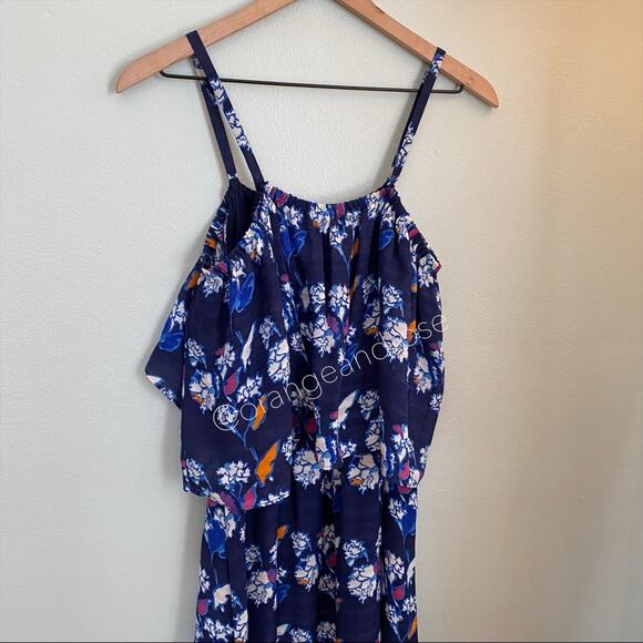 Tanya Taylor Blue Floral Tiered Tropical Silk Strappy Maxi Dress Vacation 0 XS - Picture 8 of 15